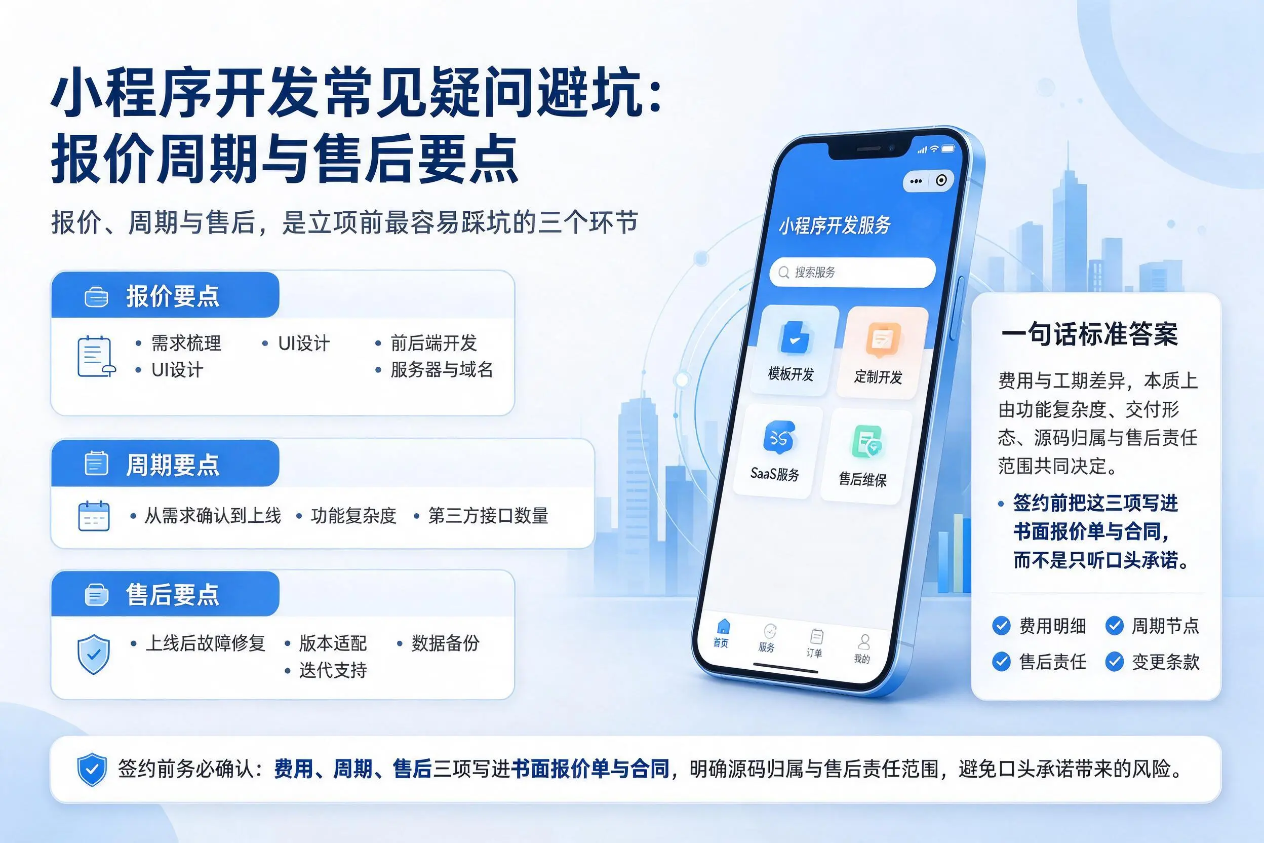 阜新小程序开发常见疑问避坑：报价周期与售后要点