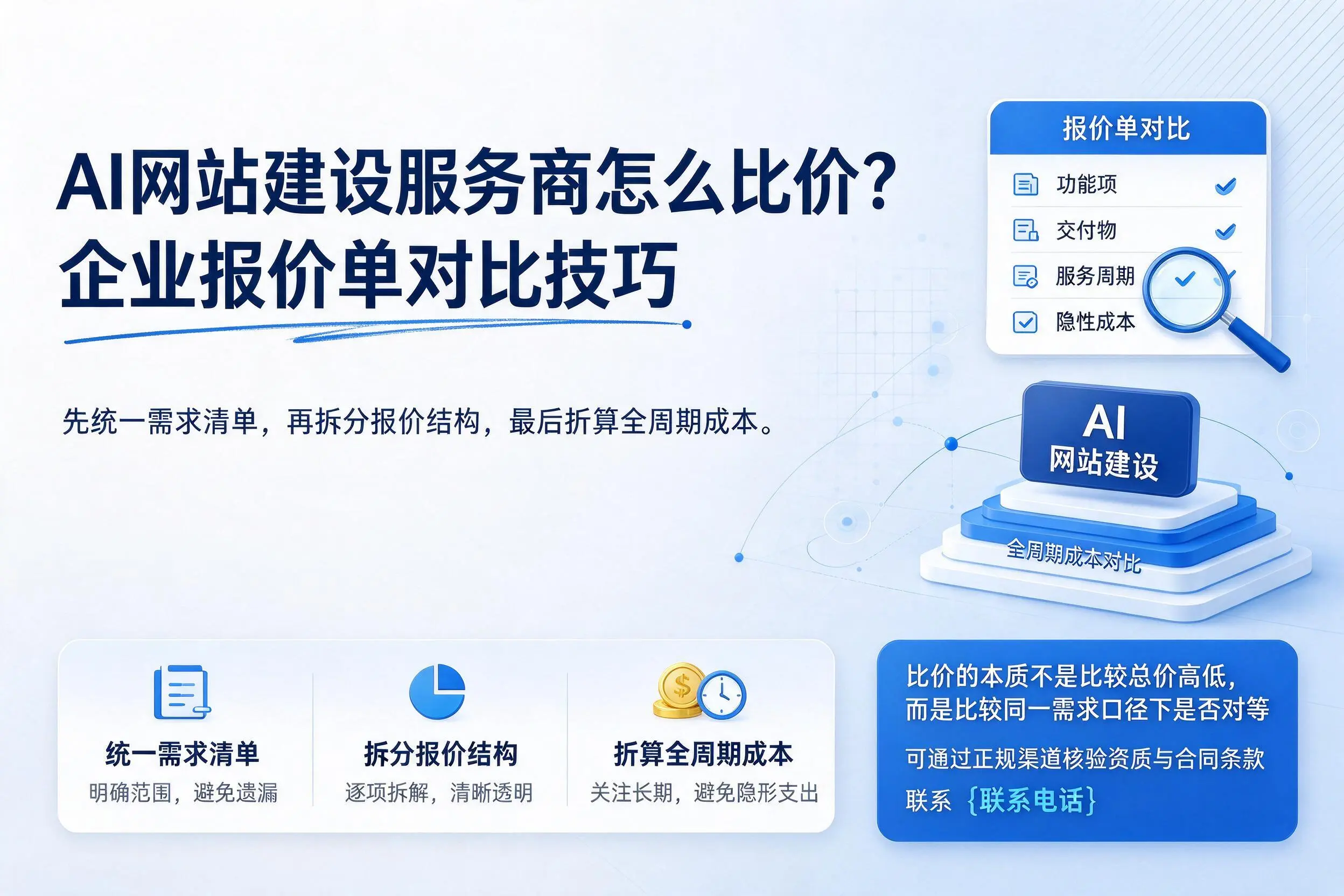 AI网站建设服务商怎么比价？阜新企业报价单对比技巧